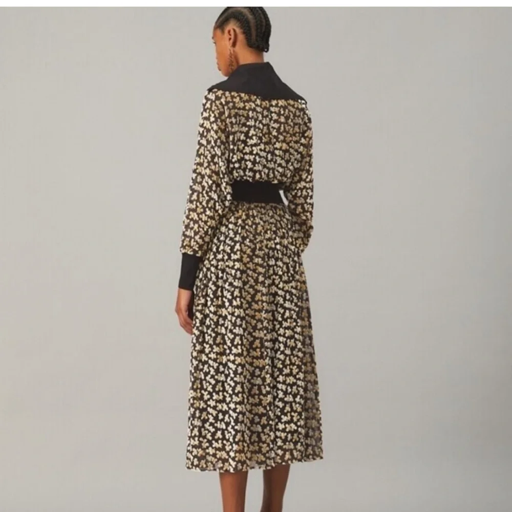 VOGUE MAGAZINE Tory Burch velvet devore midi dress black 12 gold leaves